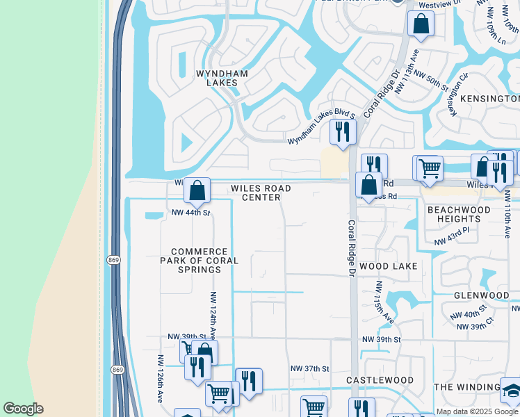 map of restaurants, bars, coffee shops, grocery stores, and more near 4300 Northwest 120th Avenue in Coral Springs