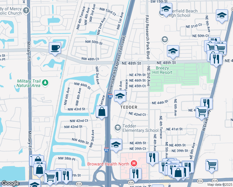 map of restaurants, bars, coffee shops, grocery stores, and more near 10 Northeast 45th Street in Pompano Beach