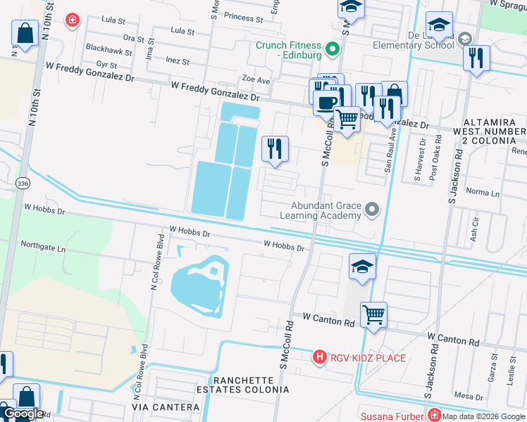 map of restaurants, bars, coffee shops, grocery stores, and more near 3107 Manchester Drive in Edinburg