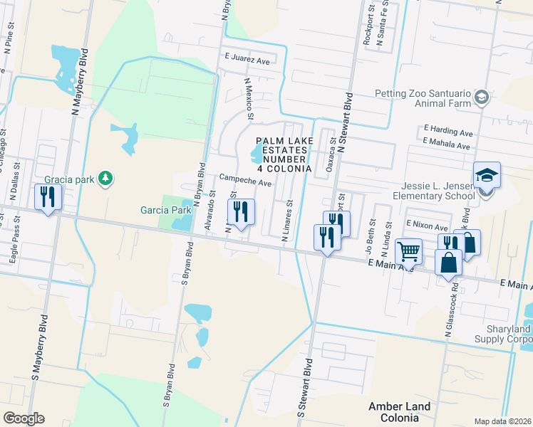 map of restaurants, bars, coffee shops, grocery stores, and more near 215 North Montemorelos Drive in Alton