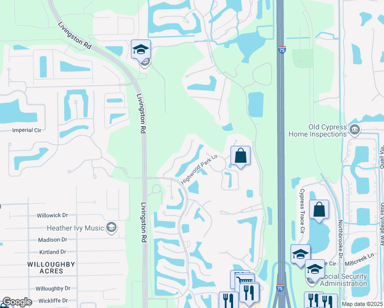 map of restaurants, bars, coffee shops, grocery stores, and more near 6490 Waverly Green Way in Naples