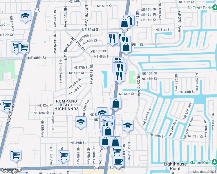 map of restaurants, bars, coffee shops, grocery stores, and more near 4411 U.S. 1 in Lighthouse Point
