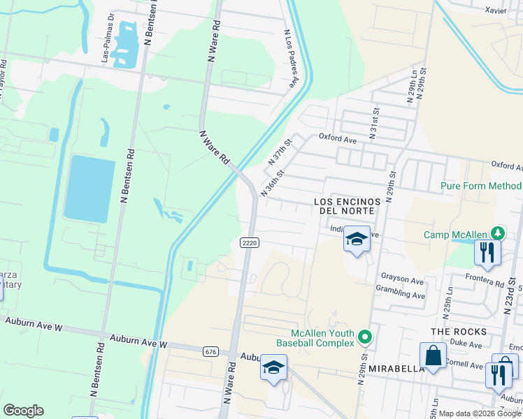 map of restaurants, bars, coffee shops, grocery stores, and more near 8900 North Ware Road in McAllen