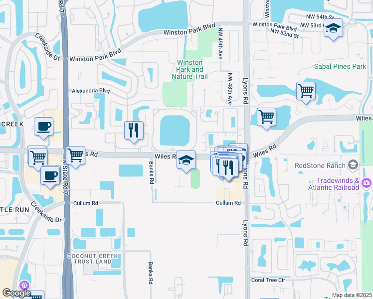map of restaurants, bars, coffee shops, grocery stores, and more near 5065 Wiles Road in Coconut Creek