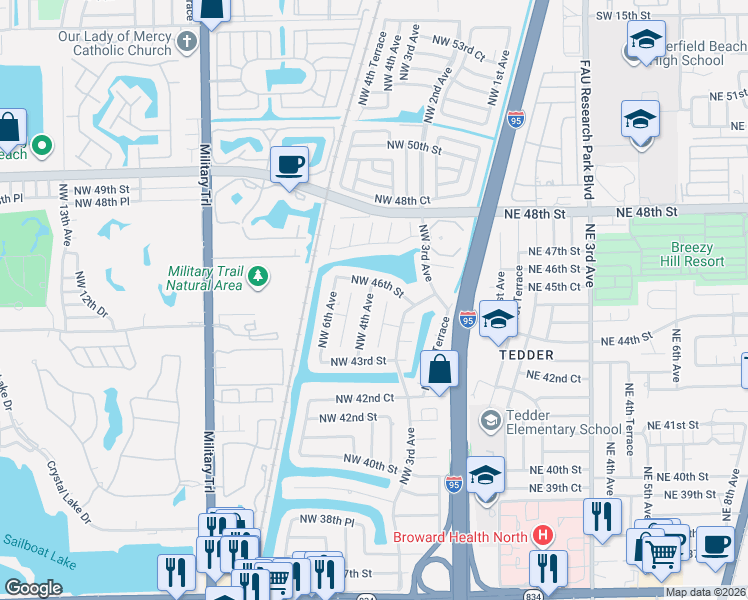 map of restaurants, bars, coffee shops, grocery stores, and more near 4408 Northwest 4th Avenue in Pompano Beach
