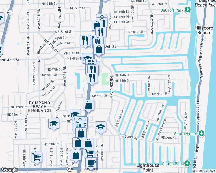 map of restaurants, bars, coffee shops, grocery stores, and more near 4410 Northeast 22nd Avenue in Lighthouse Point