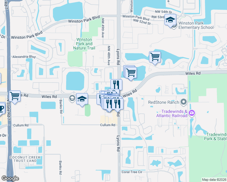 map of restaurants, bars, coffee shops, grocery stores, and more near in Coconut Creek