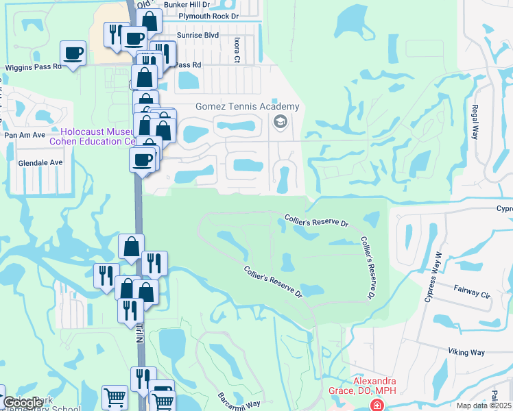 map of restaurants, bars, coffee shops, grocery stores, and more near 12159 Collier's Reserve Drive in Naples