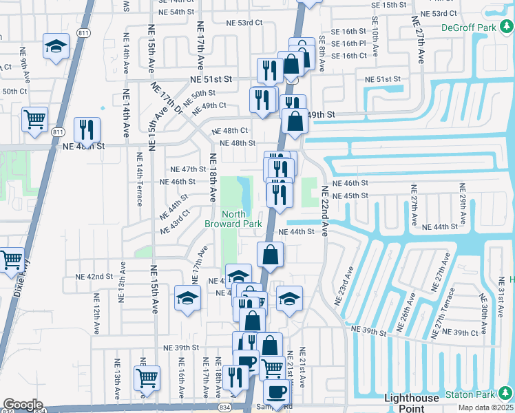 map of restaurants, bars, coffee shops, grocery stores, and more near 4411 U.S. 1 in Lighthouse Point