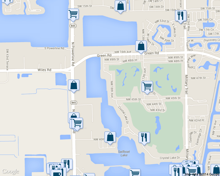 map of restaurants, bars, coffee shops, grocery stores, and more near 4550 Northwest 18th Avenue in Pompano Beach