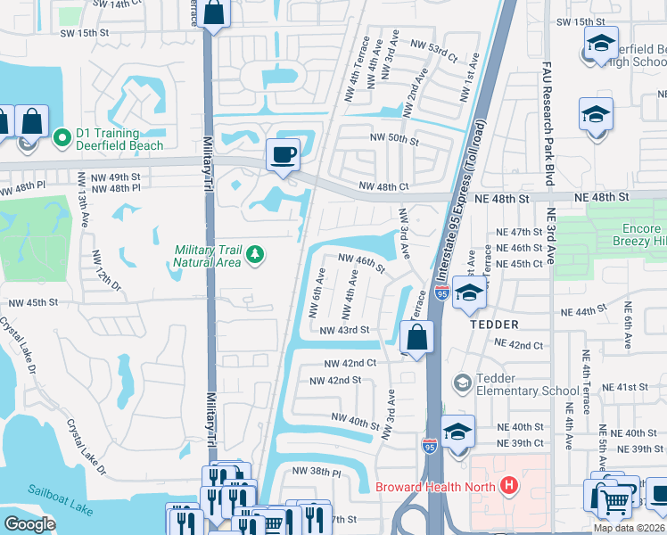 map of restaurants, bars, coffee shops, grocery stores, and more near 501 Northwest 43rd Place in Pompano Beach