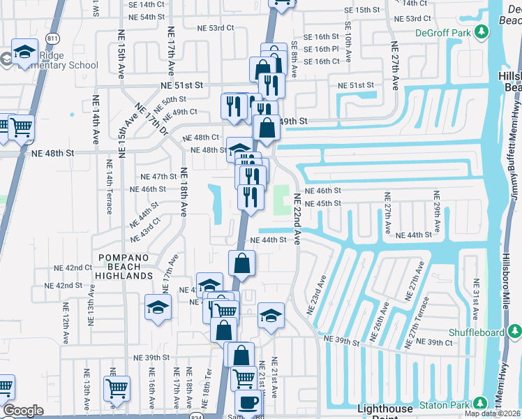map of restaurants, bars, coffee shops, grocery stores, and more near 4602 Florida 5 in Lighthouse Point