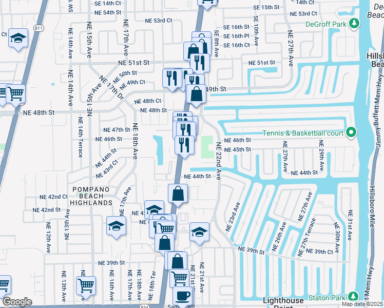 map of restaurants, bars, coffee shops, grocery stores, and more near 4602 Florida 5 in Lighthouse Point