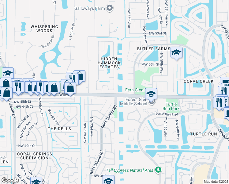 map of restaurants, bars, coffee shops, grocery stores, and more near 4642 Rothschild Drive in Coral Springs