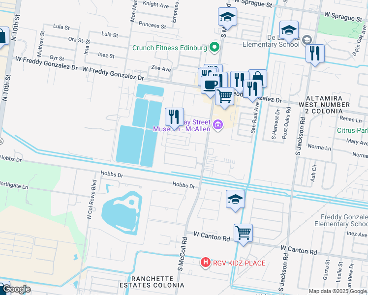 map of restaurants, bars, coffee shops, grocery stores, and more near 2027 Gateway Drive in Edinburg