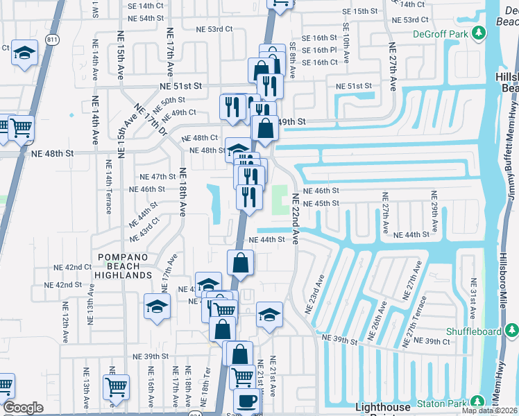 map of restaurants, bars, coffee shops, grocery stores, and more near 4602 Florida 5 in Lighthouse Point