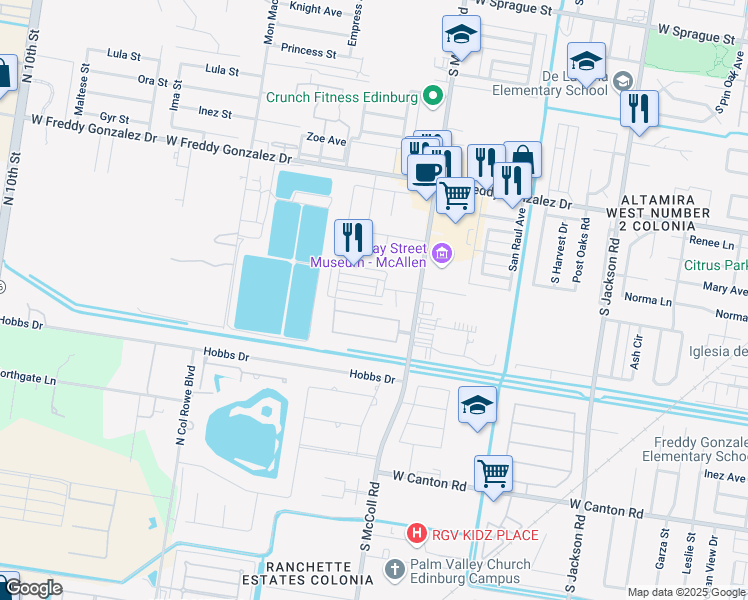 map of restaurants, bars, coffee shops, grocery stores, and more near 2027 Gateway Drive in Edinburg