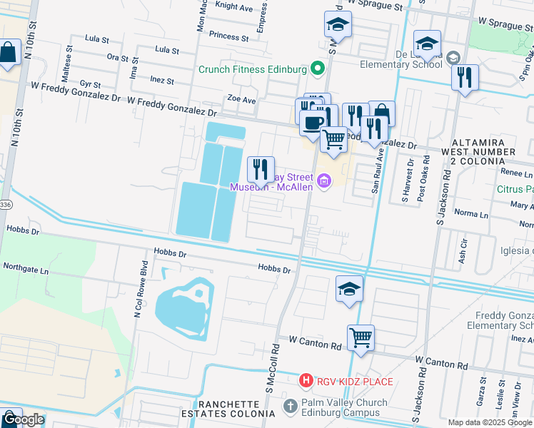 map of restaurants, bars, coffee shops, grocery stores, and more near 3135 Scottland Drive in Edinburg
