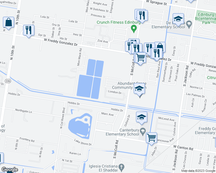 map of restaurants, bars, coffee shops, grocery stores, and more near 3144 Scottland Drive in Edinburg