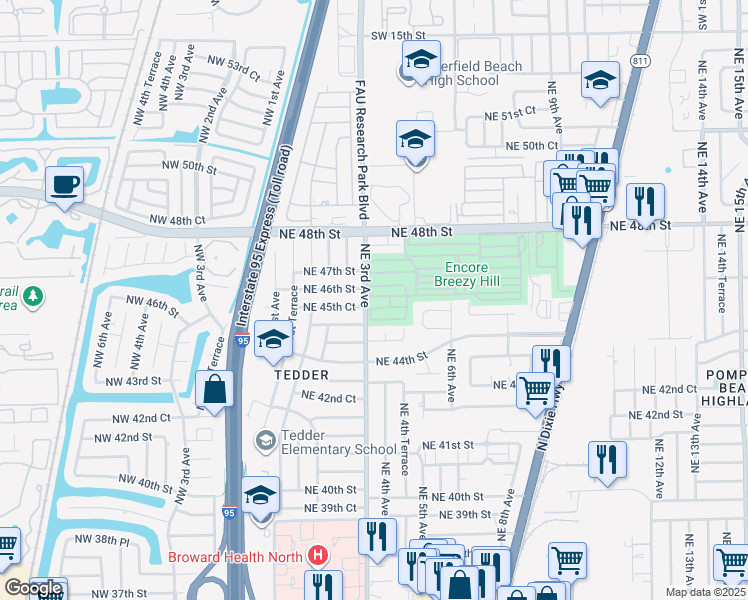 map of restaurants, bars, coffee shops, grocery stores, and more near 298 Northeast 46th Street in Pompano Beach