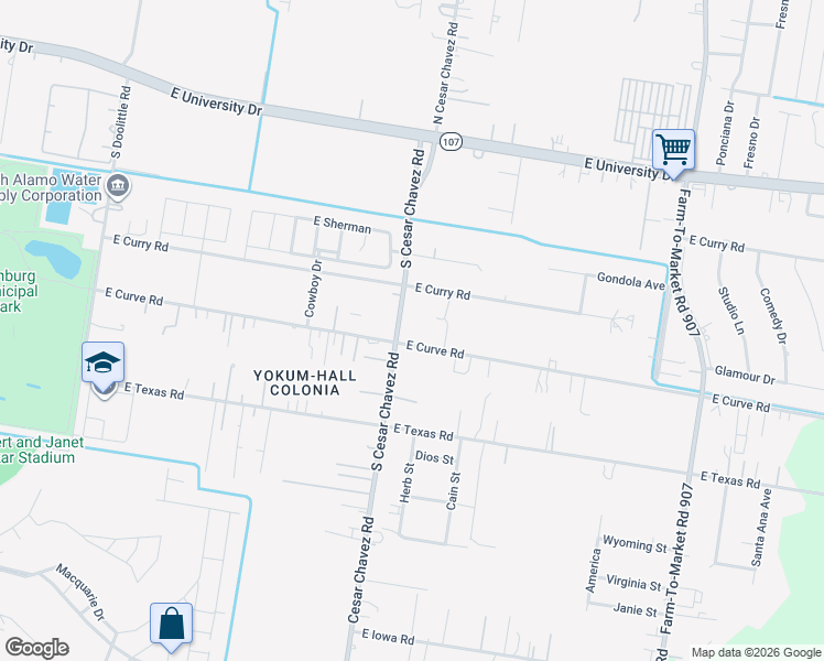 map of restaurants, bars, coffee shops, grocery stores, and more near 4405 East Curve Road in Edinburg