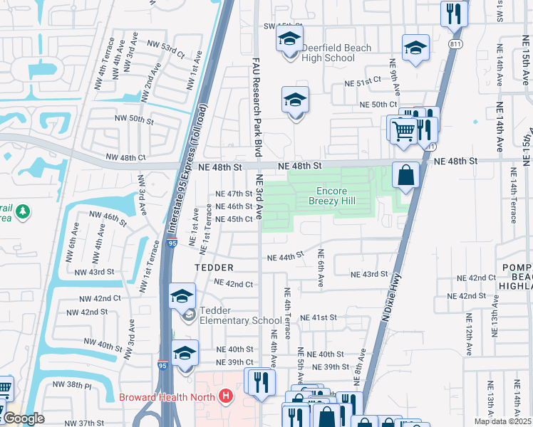 map of restaurants, bars, coffee shops, grocery stores, and more near 298 Northeast 46th Street in Pompano Beach