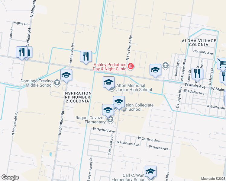 map of restaurants, bars, coffee shops, grocery stores, and more near 521 North Los Ebanos Road in Mission
