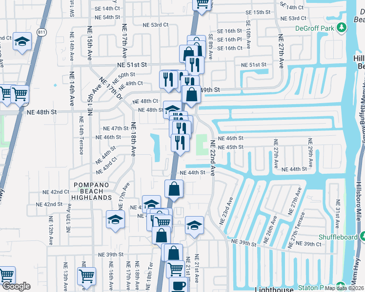map of restaurants, bars, coffee shops, grocery stores, and more near 4602 North Federal Highway in Lighthouse Point