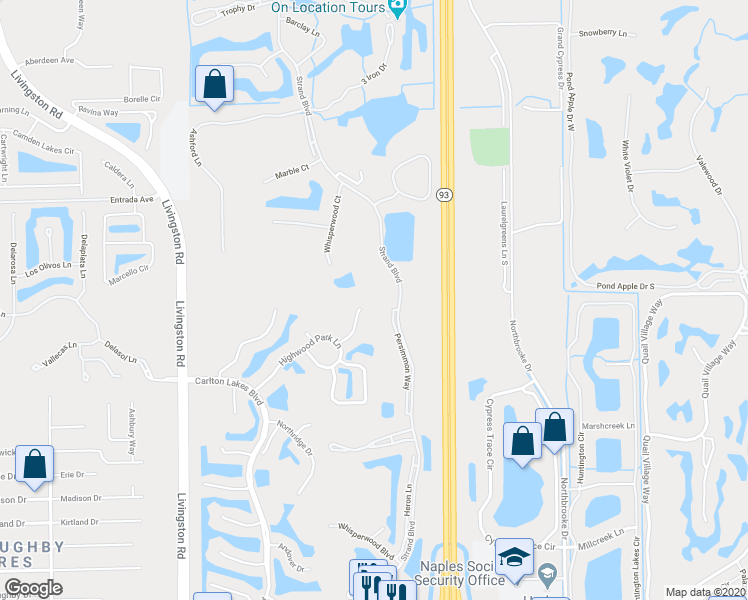 map of restaurants, bars, coffee shops, grocery stores, and more near 6124 Manchester Place in Naples