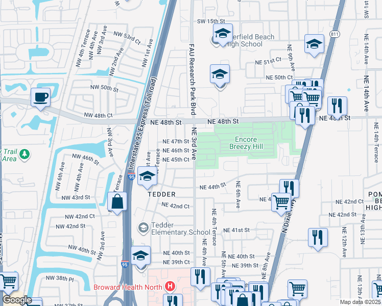 map of restaurants, bars, coffee shops, grocery stores, and more near 298 Northeast 46th Street in Pompano Beach