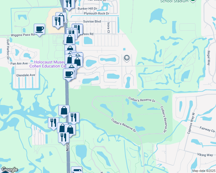 map of restaurants, bars, coffee shops, grocery stores, and more near 1135 Encore Way in Naples