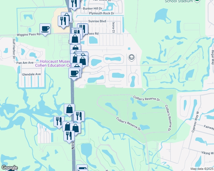 map of restaurants, bars, coffee shops, grocery stores, and more near 1135 Encore Way in Naples