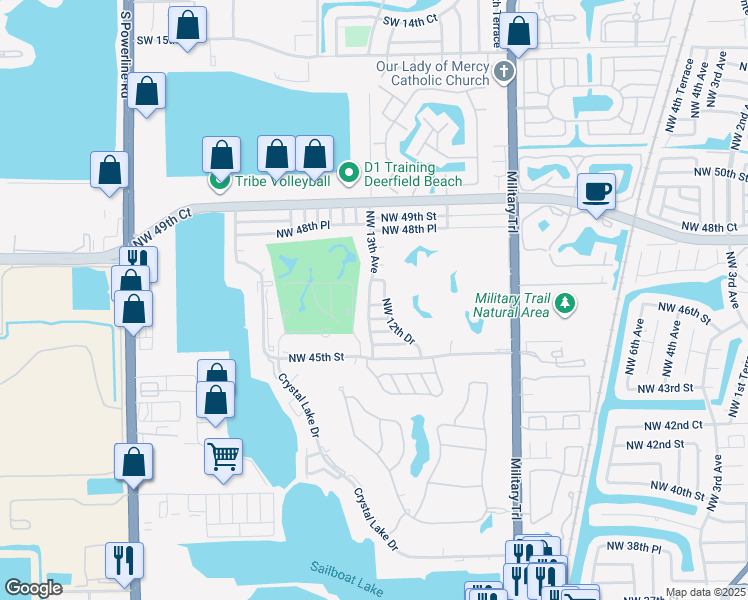 map of restaurants, bars, coffee shops, grocery stores, and more near 1291 Northwest 47th Street in Pompano Beach