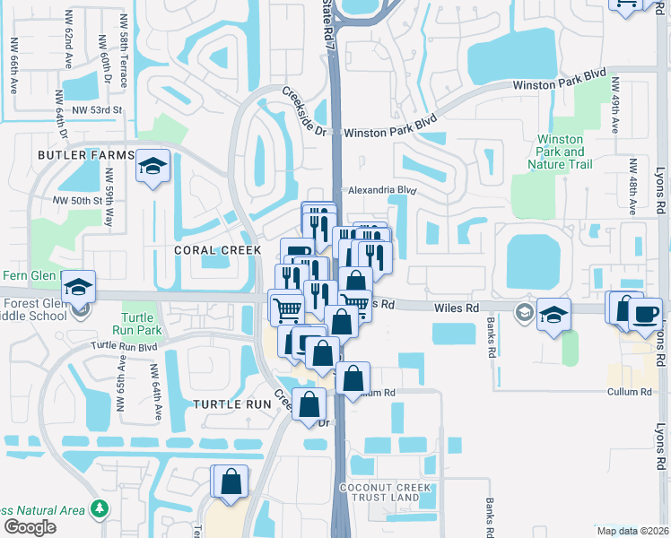 map of restaurants, bars, coffee shops, grocery stores, and more near None in Broward County