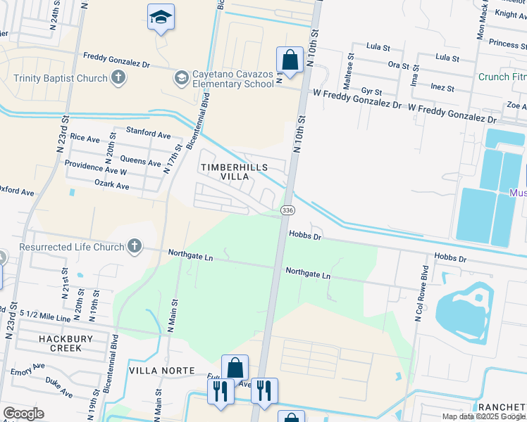 map of restaurants, bars, coffee shops, grocery stores, and more near 1100 Providence Avenue in McAllen