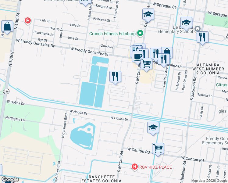 map of restaurants, bars, coffee shops, grocery stores, and more near 3135 Scottland Drive in Edinburg