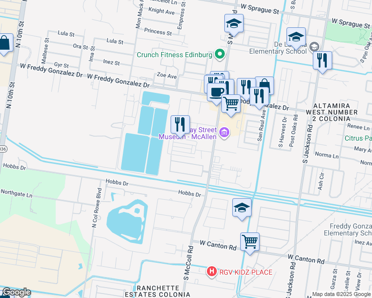 map of restaurants, bars, coffee shops, grocery stores, and more near 3135 Scottland Drive in Edinburg