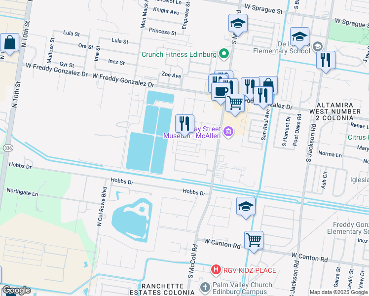 map of restaurants, bars, coffee shops, grocery stores, and more near 3135 Scottland Drive in Edinburg