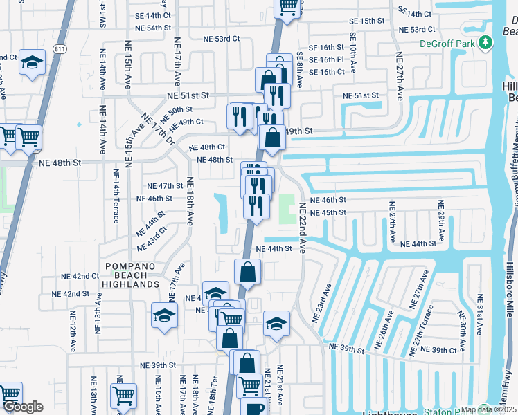 map of restaurants, bars, coffee shops, grocery stores, and more near 4602 Florida 5 in Lighthouse Point