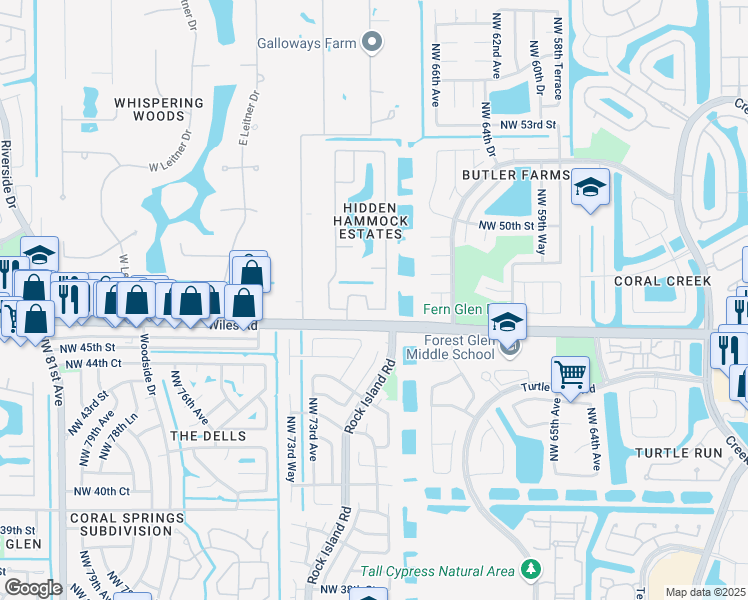 map of restaurants, bars, coffee shops, grocery stores, and more near 4642 Rothschild Drive in Coral Springs