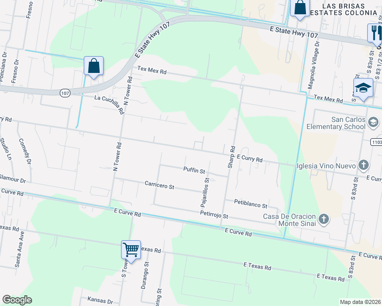 map of restaurants, bars, coffee shops, grocery stores, and more near 7203 East Curry Road in Edinburg