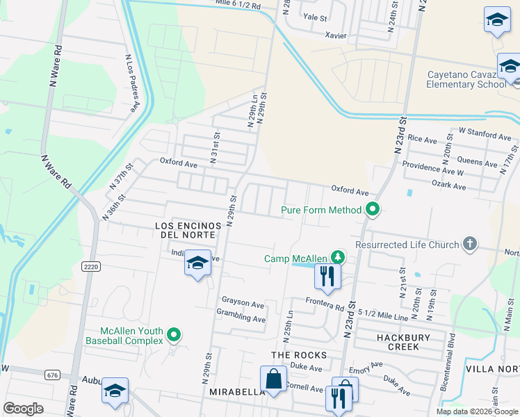 map of restaurants, bars, coffee shops, grocery stores, and more near 9104 North 28th Street in McAllen