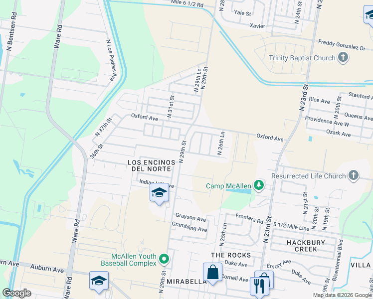 map of restaurants, bars, coffee shops, grocery stores, and more near 9103 North 28th Lane in McAllen