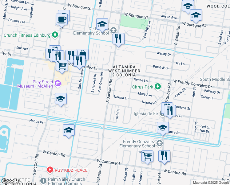 map of restaurants, bars, coffee shops, grocery stores, and more near 2220 River Dr in Edinburg