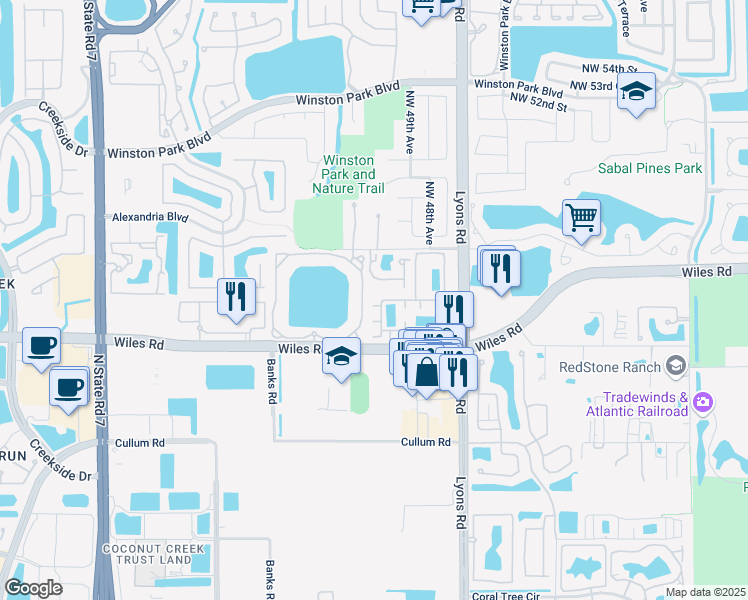 map of restaurants, bars, coffee shops, grocery stores, and more near 4760 Mimosa Place in Coconut Creek