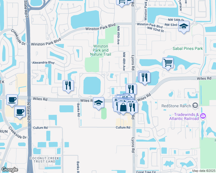 map of restaurants, bars, coffee shops, grocery stores, and more near 4680 Mimosa Place in Coconut Creek