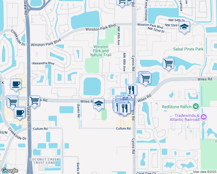 map of restaurants, bars, coffee shops, grocery stores, and more near 1201 Mimosa Terrace in Coconut Creek