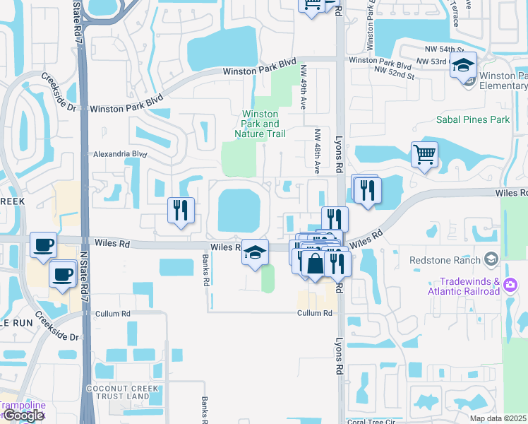 map of restaurants, bars, coffee shops, grocery stores, and more near 5055 Wiles Road in Coconut Creek