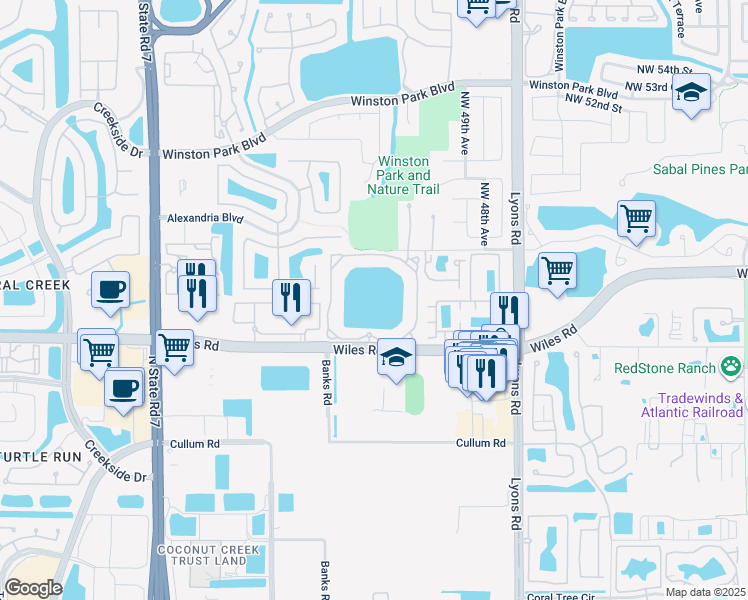 map of restaurants, bars, coffee shops, grocery stores, and more near 5065 Wiles Road in Coconut Creek