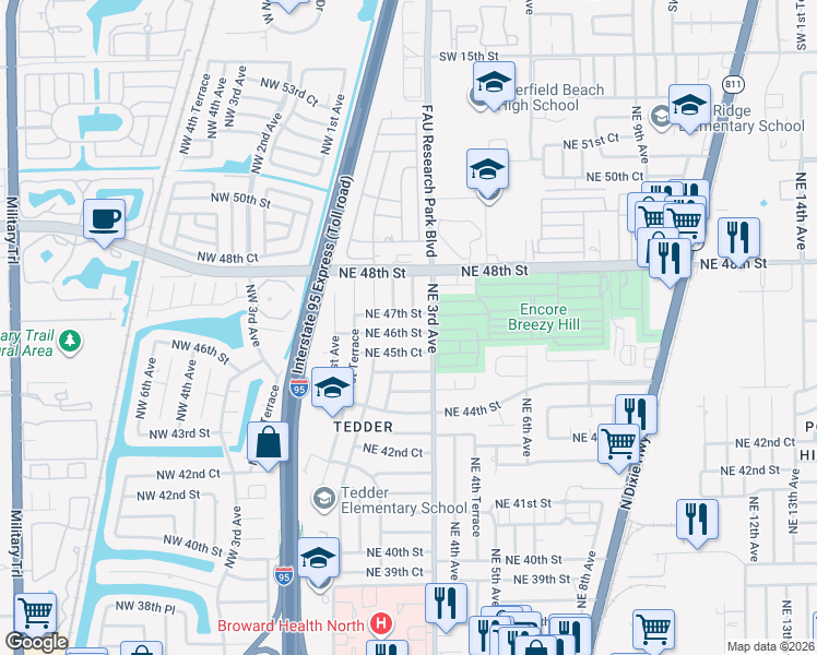 map of restaurants, bars, coffee shops, grocery stores, and more near 281 Northeast 46th Street in Pompano Beach